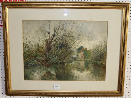 Frank Beswick (fl.1881-1929), watercolour, Country mill with pond, signed and dated 1897